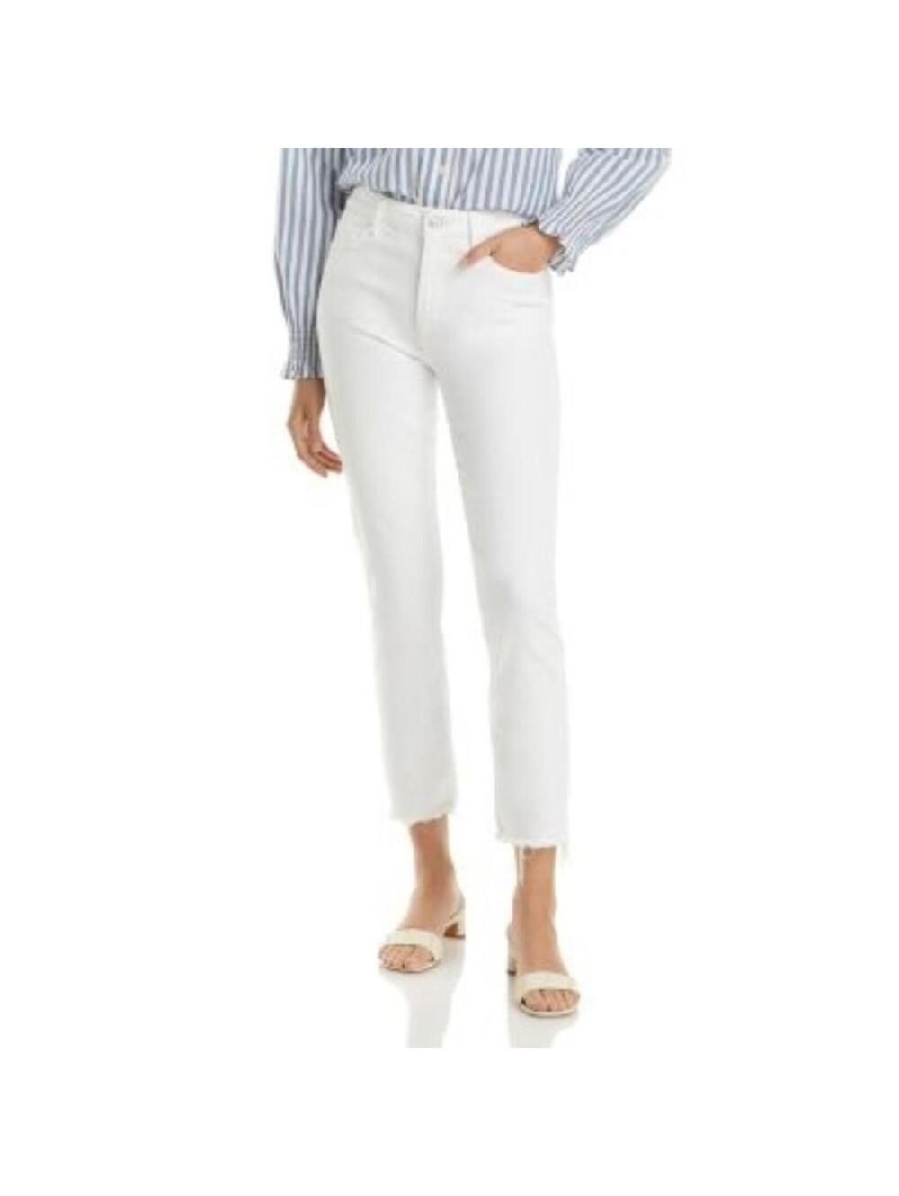 220$ PAIGE Cindy Stringy Raw Hem Cropped Straight Ankle Jeans Size 26 White